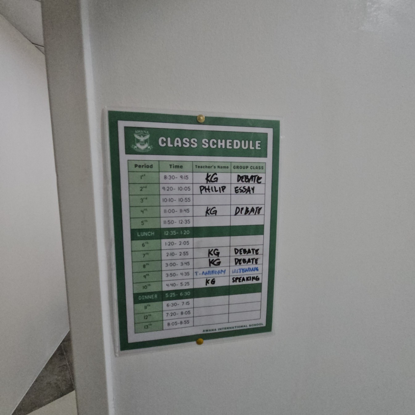 어와나 국제학교(AWANA) 강의실 사진